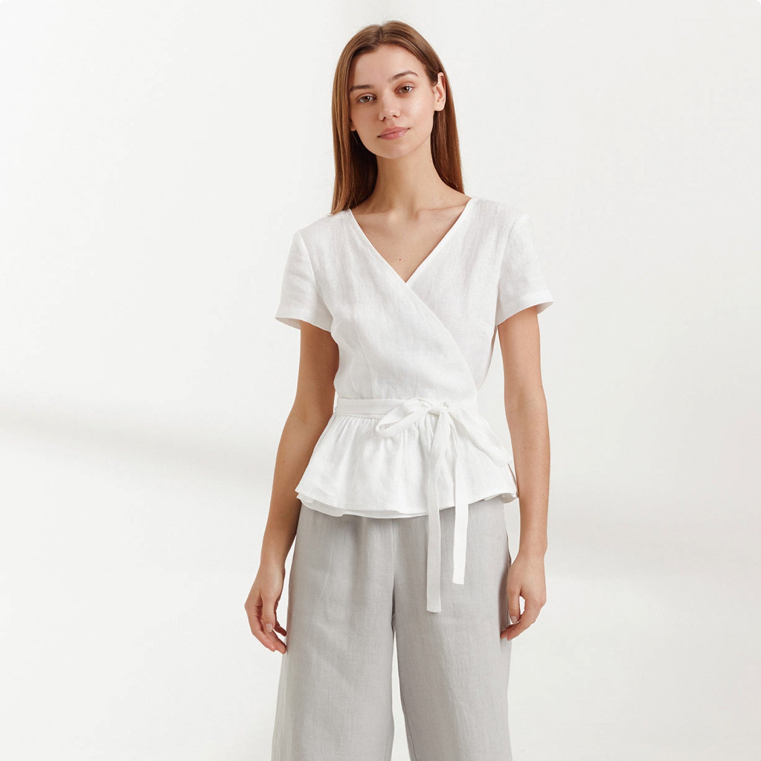 VIOLETA Linen Wrap Top