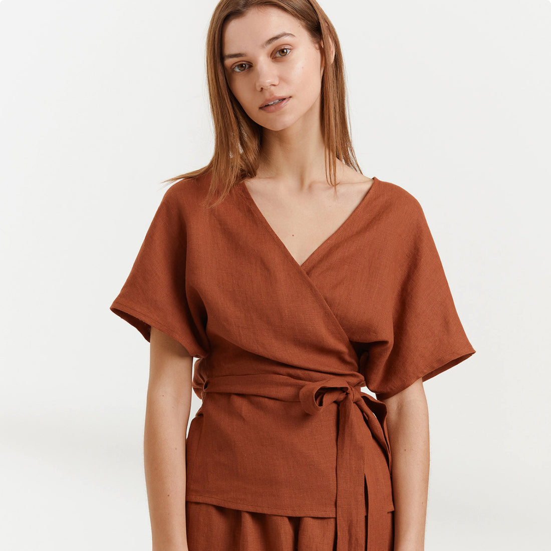 VIOLETA Linen Wrap Top